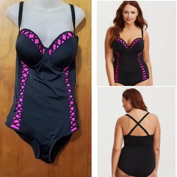 torrid Other - Torrid BLACK LATTICE & PINK PUSH-UP DEMI swimsuit
